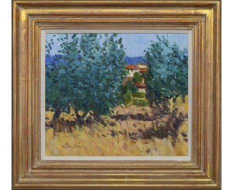 * GEORGE DEVLIN RSW RGI ROI ARWS FRSA (SCOTTISH 1937-2014),HOT AFTERNOON, PROVENCE oil on canvas, signed, titled label versoi