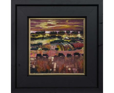 * GORDON WILSON (SCOTTISH b. 1968),GRAZERS IN FARMER PIRRIE'S FIELDoil on panel, signed, further signed and titled versoimage