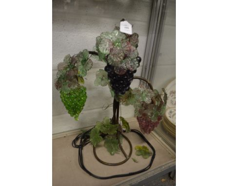 An unusual colourful moulded glass grape and vine table lamp.