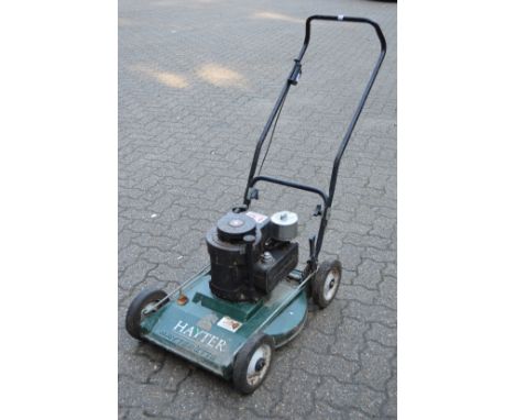 A Hayter Hayterette petrol rotary lawn mower.