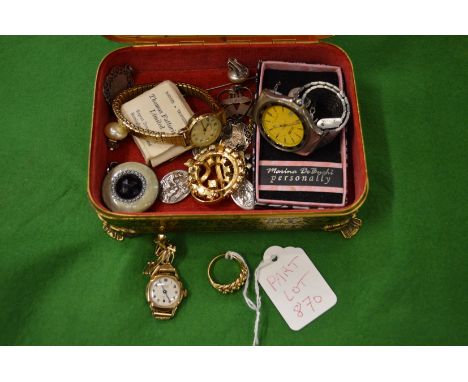 An 18ct gold ring, a ladies 9ct gold cased wrist watch and other items.