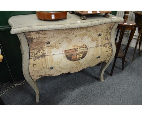 A decoratively painted French style two drawer commode.