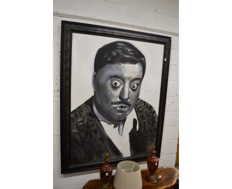 A large portrait bust of a surprised looking Gentleman, frame 175cm x 140cm.