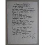 Leip, Hans (Schriftsteller; Hamburg 1893 - 1983 Fruthwilen/Schweiz). Eigenhändiges Gedicht 'Immer-