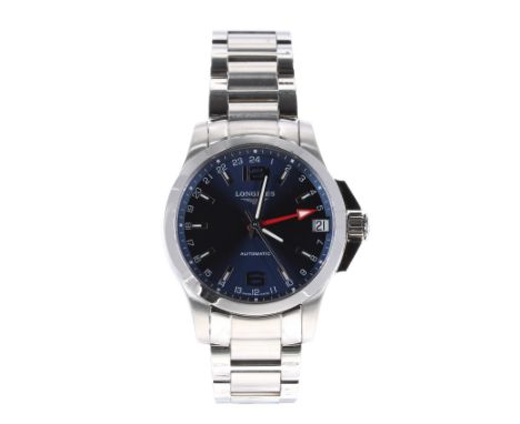 Longines Conquest 24 Hours automatic stainless steel gentleman's bracelet watch, ref. L3.687.4, serial no. 43xx, blue dial, o