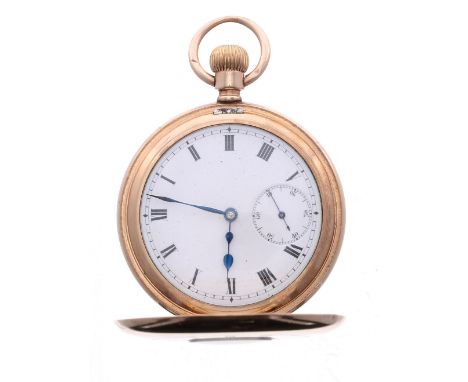 Omega gold plated lever half hunter pocket watch, signed gilt frosted movement with compensated balance and regulator, the di