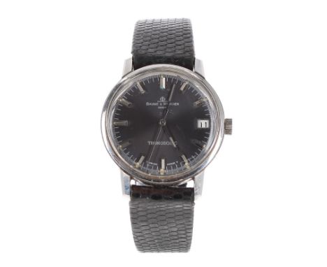 Baume &amp; Mercier Tronosonic 'tuning fork' stainless steel gentleman's wristwatch, case ref. 5110, signed grey dial with ba