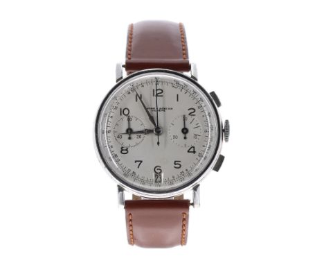 Baume &amp; Mercier large stainless steel chronograph gentleman's wristwatch, circa 1950s, case serial no. 6305xx, the silver