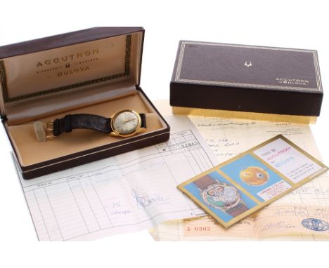 Bulova Accutron 18ct 'Tuning Fork' gentleman's wristwatch, import hallmarks London 1962, case no. D26014, circular silvered d