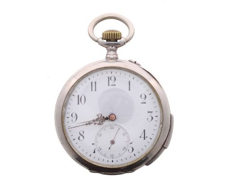 Continental silver (0.875) quarter repeating lever pocket watch, unsigned gilt frosted movement with two hammers striking on 