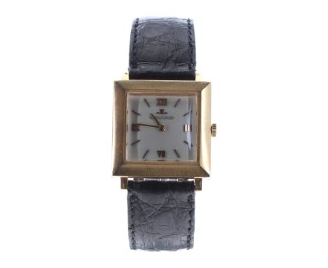 Jaeger LeCoultre 18ct square cased gentleman's wristwatch, circa 1960s, the silvered dial with Roman numerals and baton marke