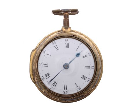 English 18th century gilt metal pair cased verge pocket watch, the fusee movement signed Geo Edwards, London, no. 1396, ename