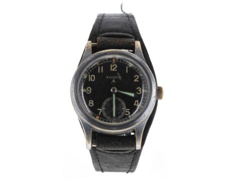 Record British Military issue stainless steel gentleman's wristwatch, circa 1940s, signed circular black dial with Arabic num