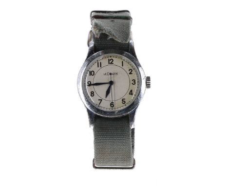 Lecoultre British Military RAF pilots stainless steel wristwatch, circa 1940s, the signed silvered dial with black Arabic num