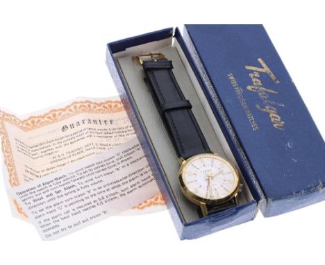 Trafalgar Alarm gold plated and stainless steel gentleman's wristwatch, ref. 1263, circular silvered dial with gilt Arabic nu