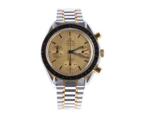 Omega Speedmaster automatic chronograph gold and stainless steel gentleman's bracelet watch, ref. 3310.10.00, circular champa