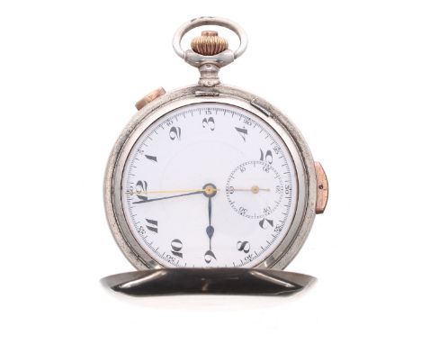 Continental silver (0.900) quarter repeater chronograph hunter pocket watch, lever set gilt movement with compensated balance