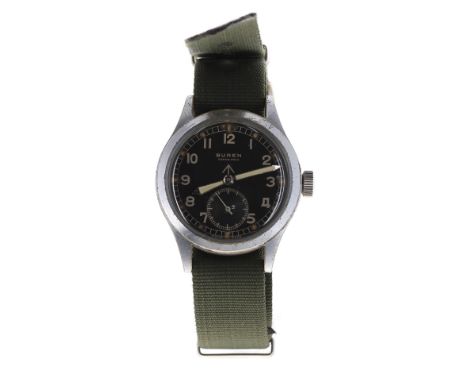 Buren Grand Prix British Military issue gentleman's wristwatch, circa 1940s, the dial with Arabic numerals, luminous set mark