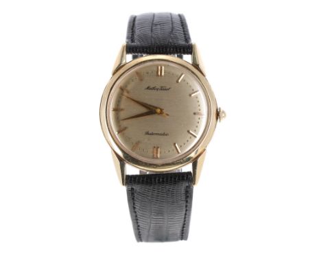 Mathey Tissot 14ct automatic gentleman's wristwatch, the gilded dial with baton markers, sweep centre seconds and Dauphine ha