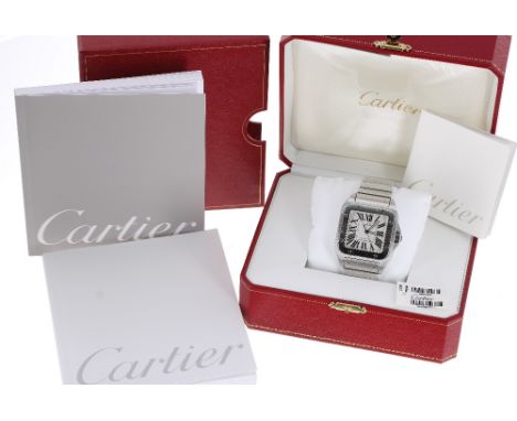 Cartier Santos 100 automatic stainless steel gentleman's bracelet watch, ref. 2656, circa 2006, serial no. 16759xxx, silvered