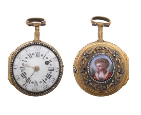 Romily, Paris - French verge gilt and enamel pocket watch, the fusee movement signed Romilly, Paris, no. 3724, with pierced e