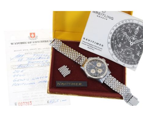 Breitling Genéve Navitimer chronograph stainless steel gentleman's bracelet watch, ref. 806, circa 1966, serial no. 10629xx, 