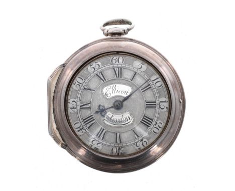 John Ellicott, London - 18th century silver verge pair cased pocket watch, London 1745/1746, the fusee movement signed John E