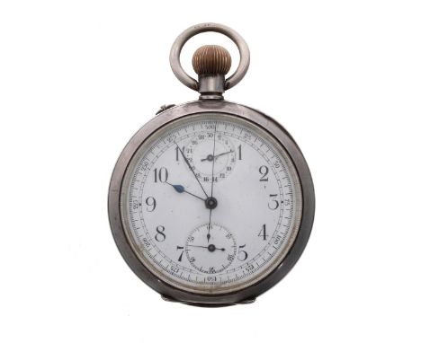 Silver (0.935) centre seconds chronograph lever pocket watch, gilt frosted movement with compensated balance and regulator, n