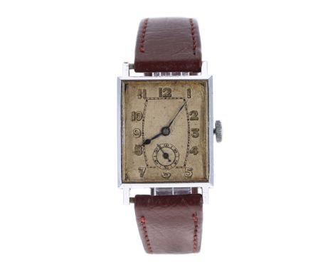 Omega nickel cased rectangular gentleman's wristwatch, circa 1920s, serial no. 67114xx, the dial with Arabic numerals and sub