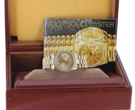 Rolex Oyster Perpetual 18ct Day-Date gentleman's bracelet watch, ref. 18238, circa 1991, serial no. X261xxx, after-market dia