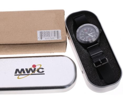 MWC Military Divers PVD automatic gentleman's wristwatch, serial no. 1403/7000, circular black dial with Arabic numerals, bol
