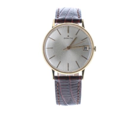 Zenith 18ct gentleman's wristwatch, case no. 459Axxxx, circular silvered dial with baton markers, minute markers, date apertu