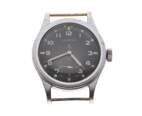 Vertex British Military issue gentleman's wristwatch, circa 1940s', signed circular black dial with Military broad arrow, whi
