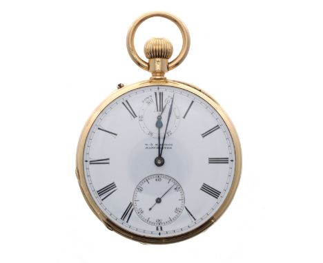 W &amp; M Dodge, Manchester - 18ct spring detent pocket chronometer, London 1877, the gilt frosted three-quarter plate moveme