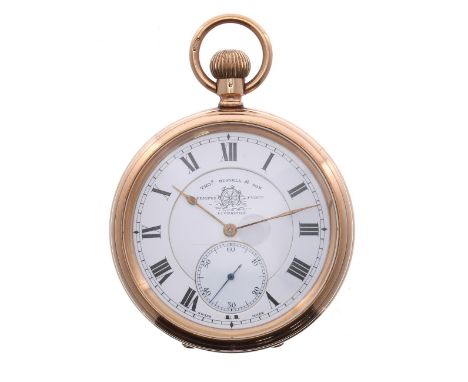 Thomas Russell &amp; Son 9ct lever pocket watch, Chester 1909, signed 17 jewel movement, no. 203167, the original two part di