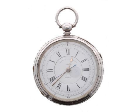 Silver fusee lever centre seconds chronograph pocket watch, Chester 1891, three quarter plate movement signed Lancaster Watch