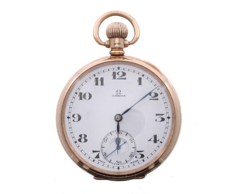 Omega 9ct lever pocket watch, Birmingham 1920, signed gilt frosted movement with compensated balance and regulator, no. 55753