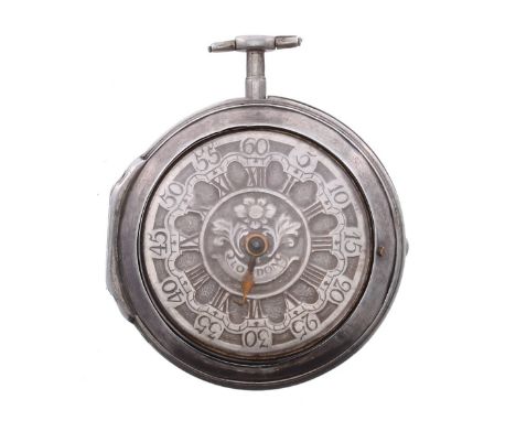 English 18th century silver pair cased verge pocket watch, London 1768, the fusee movement signed Loveland, London, no. 1117,