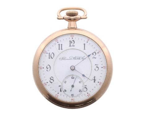 Illinois Watch Co. Springfield gold plated lever pocket watch, circa 1902, no.1623823, two part white dial with Arabic numera