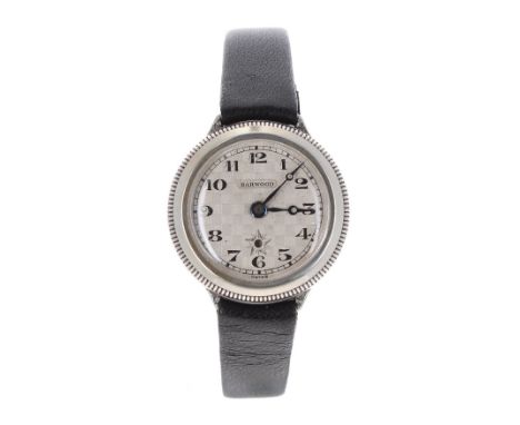 Harwood Patent silver 'bumper' automatic circular wristwatch, import hallmarks for Glasgow 1929, adjusting rotating bezel, si