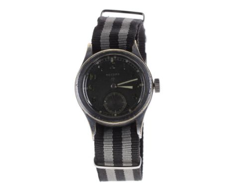 Record Military issue gentleman's wristwatch, circa 1940s, the black dial with Arabic numerals and luminous set markers with 