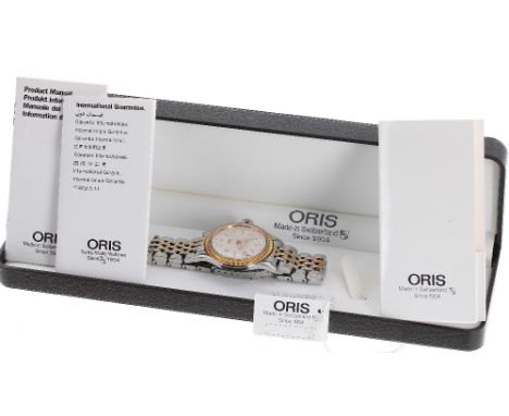 Oris Pointer Date 'Big Crown' automatic bi-colour gentleman's bracelet watch, ref. 7463C, circular silvered dial with gilt Ar
