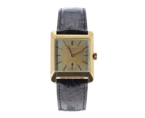 Patek Philippe 18ct gentleman's wristwatch, ref. 2488, circa 1950s, signed square dial with applied gold baton markers and su
