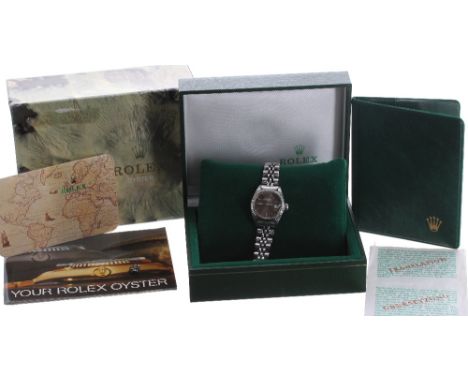 Rolex Oyster Perpetual Date stainless steel lady's bracelet watch, ref. 6917, circa 1983, serial no. 733xxxx, circular brown 