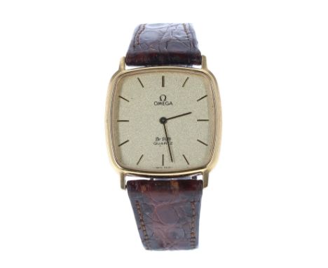 Omega De Ville Quartz square cased gold plated and stainless steel gentleman's wristwatch, ref. 1365, square champagne dial w