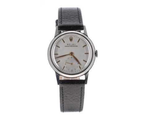 Rolex 'shock-resisting' mid-size stainless steel wristwatch, ref. 3330, circa 1940s, serial no. 123xx, silvered honeycomb dia
