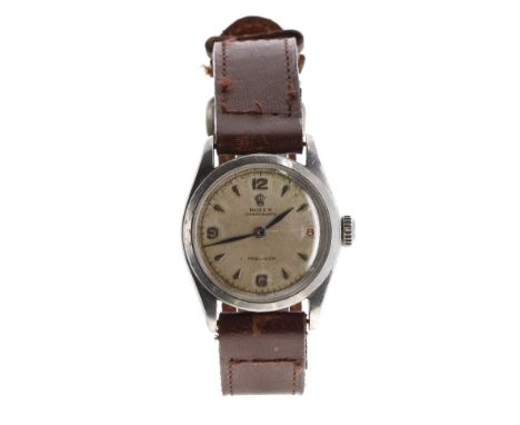 Rolex Oysterdate Precision mid-size stainless steel wristwatch, ref. 6066, circa 1951, serial no. 7651xx, silvered dial with 