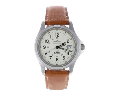 Hamilton Kaki automatic stainless steel gentleman's wristwatch, ref. 9821, tan leather strap, 41mm - Condition Report: - Move