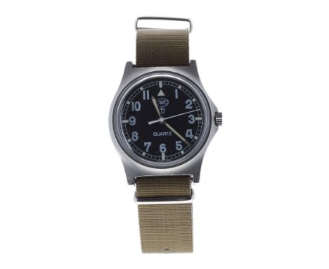 CWC Quartz Military issue stainless steel gentleman's wristwatch, black dial with broad arrow and Tritium 'T' within a circle