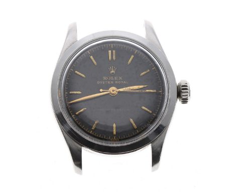 Rolex Oyster Royal mid-size stainless steel wristwatch, ref. 6244, circa 1953, serial no. 920xxx, signed black dial with bato